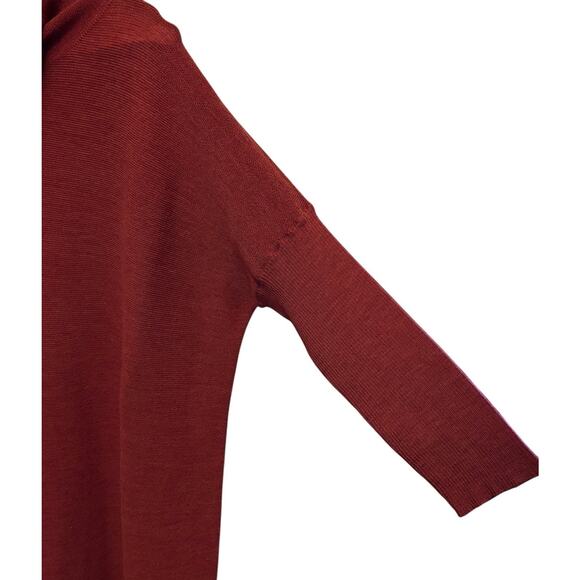 Eileen Fisher Tunic Sweater Burnt Orange Side Vents Cowl Neck Merino Wool Small - Picture 3 of 6